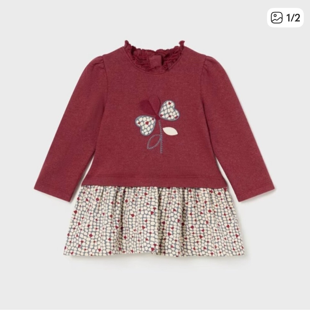 Mayoral Red Baby Dress with Heart Design - 6 Months